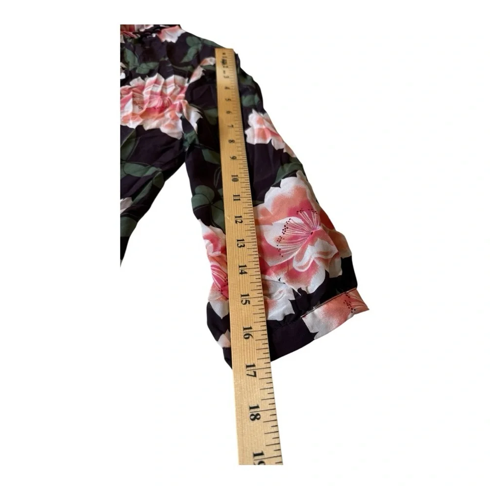 Ann Taylor Butterfly Floral 100% Silk Ruffle Split Neck Blouse Long Sleeve XS - Picture 9 of 13